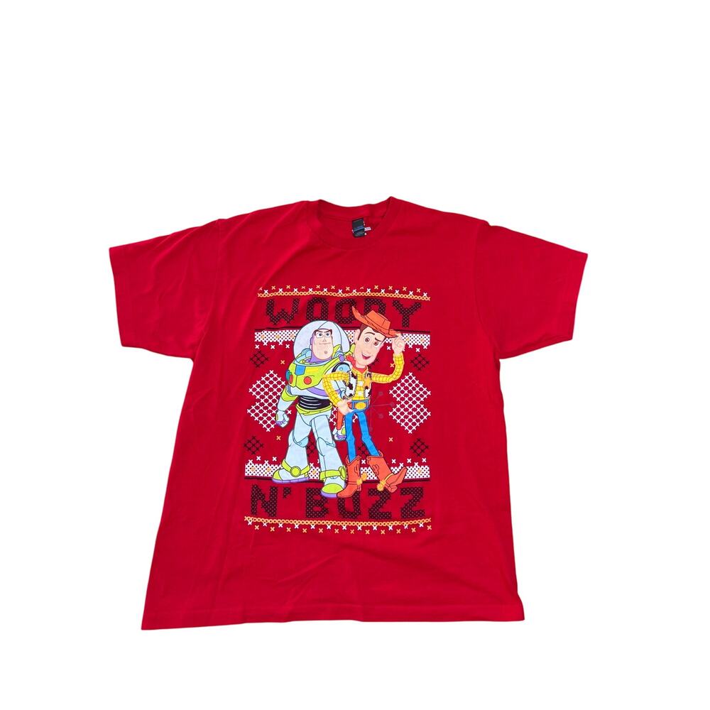 Disney Pixar Toy Story Woody & Buzz Ugly Christmas Graphic Tee Shirt Men's Large